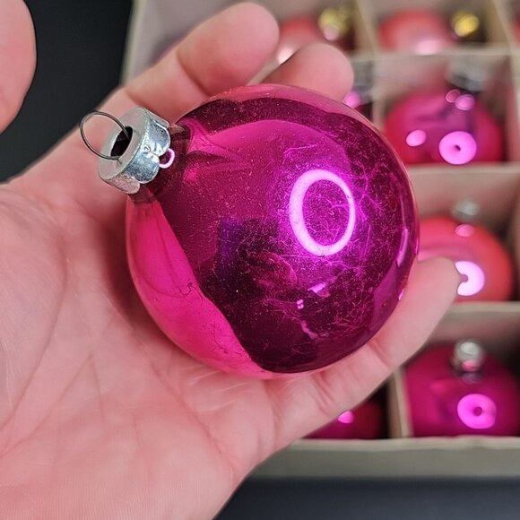 Pink Christmas Baubles 16pcs Various Sizes Vintage Germany Poland Ornaments - Picture 4 of 15